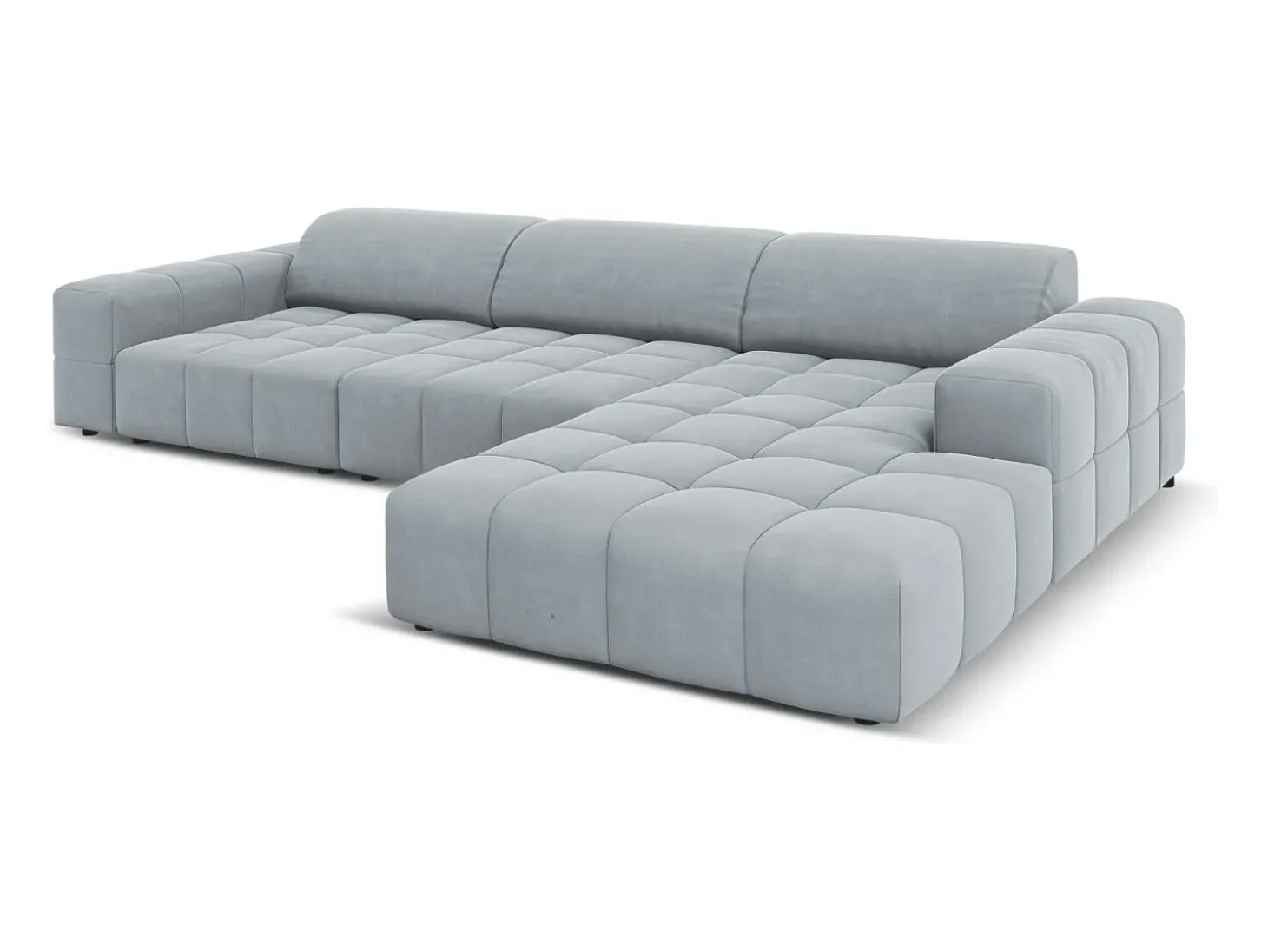 CXL by Christian Lacroix - Sofá de canto direito "Luc" 4 lugares em veludo azul claro - 284x166x70cm