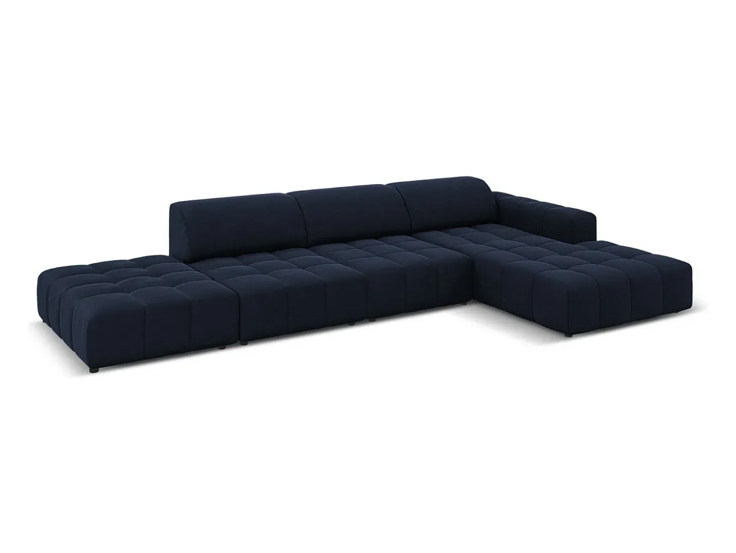 CXL by Christian Lacroix - Sofá de canto direito "Luc" 5 lugares em veludo azul escuro - 341x166x70cm