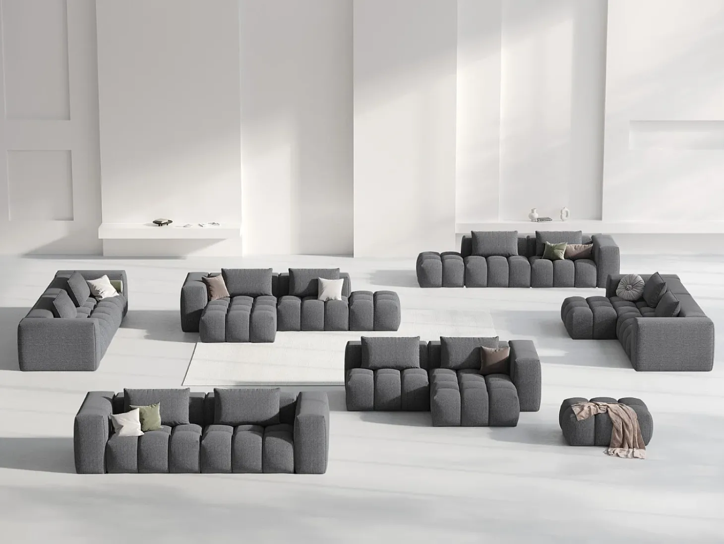 CXL by Christian Lacroix - Sofá modular de canto direito "Lorella" 3 lugares em tecido estrutural cinza - 205x145x70cm