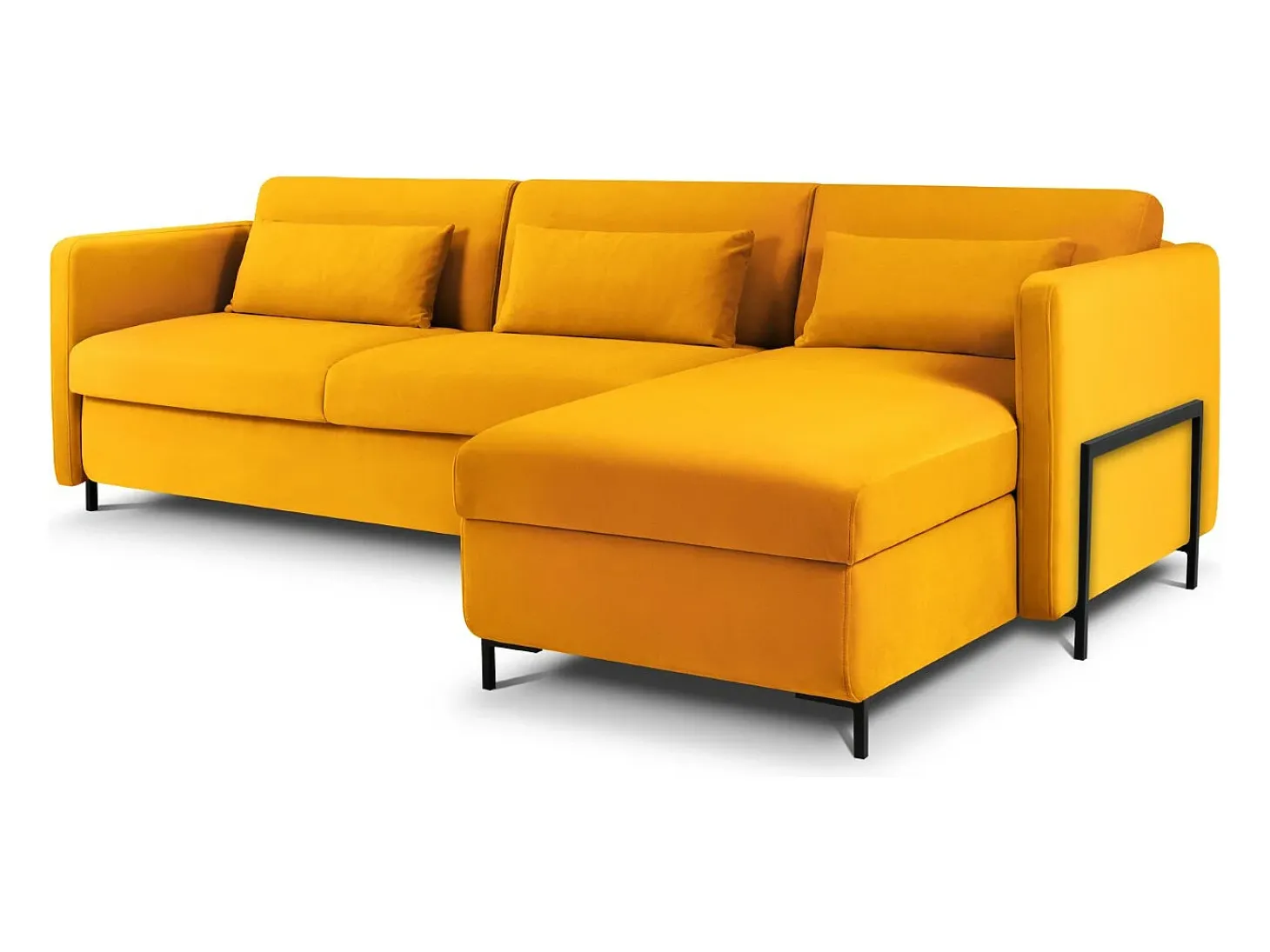 CXL by Christian Lacroix - Sofá-cama de canto direito "Yanis" 4 lugares em veludo amarelo - 260x170x80cm