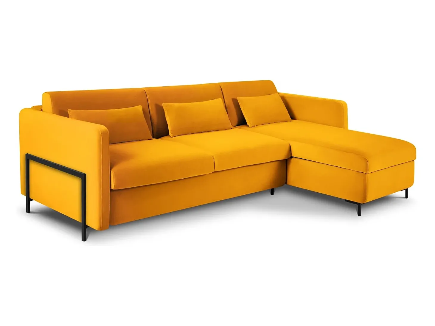 CXL by Christian Lacroix - Sofá-cama de canto direito "Yanis" 4 lugares em veludo amarelo - 260x170x80cm