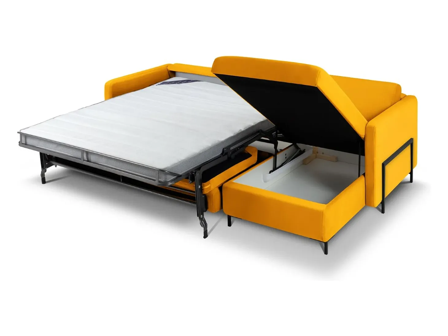 CXL by Christian Lacroix - Sofá-cama de canto direito "Yanis" 4 lugares em veludo amarelo - 260x170x80cm