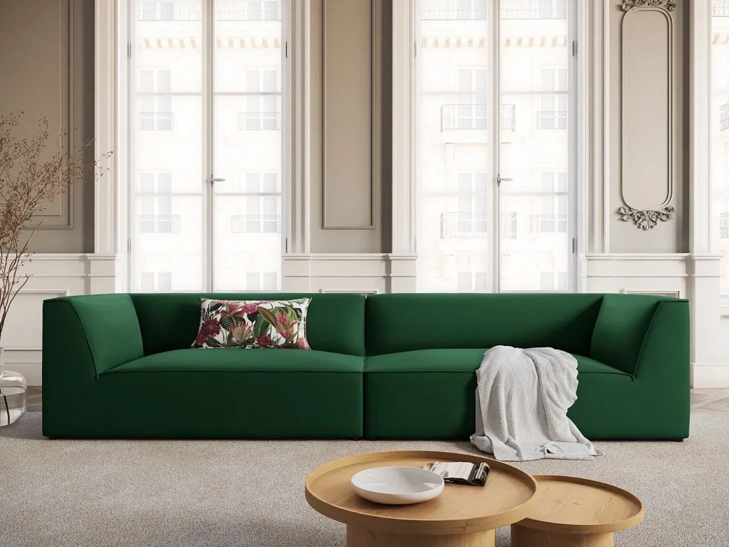CXL by Christian Lacroix - Sofá "Charles" 4 lugares em veludo verde - 302x93x69cm