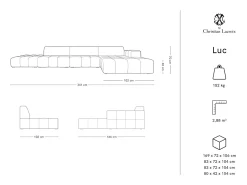 CXL by Christian Lacroix - Sofá de canto direito "Luc" 5 lugares em veludo bege claro - 341x166x70cm