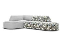 CXL by Christian Lacroix - Sofá de canto esquerdo "Charles" 4 lugares em veludo padrão jardim: azul-claro, cinzento-claro - 273x180x69cm