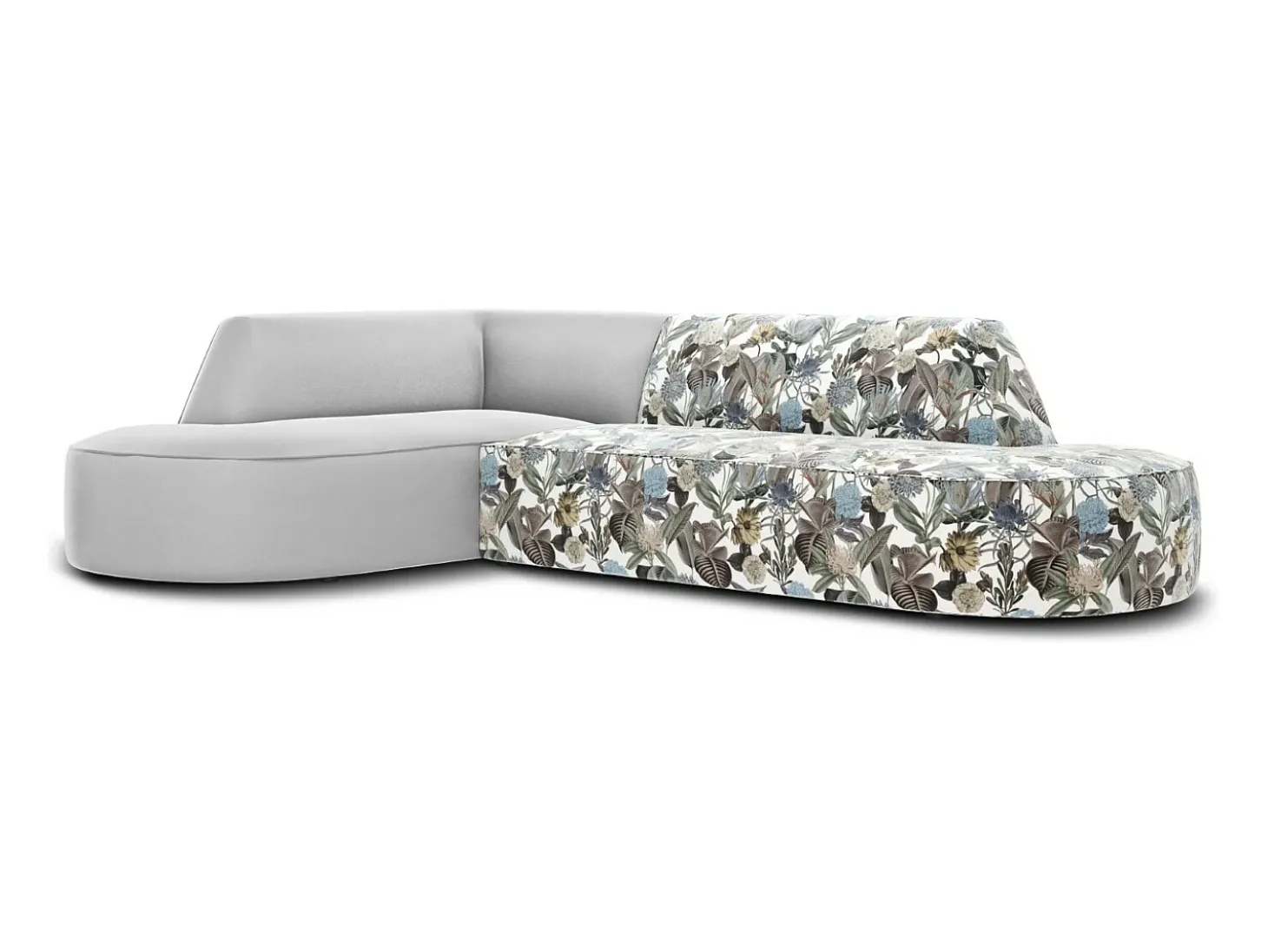CXL by Christian Lacroix - Sofá de canto esquerdo "Charles" 4 lugares em veludo padrão jardim: azul-claro, cinzento-claro - 273x180x69cm