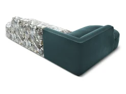 CXL by Christian Lacroix - Sofá de canto esquerdo "Charles" 4 lugares em veludo azul claro padrão jardim, azul - 273x180x69cm
