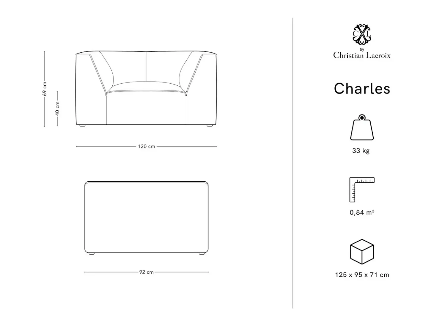 CXL by Christian Lacroix - Poltrona "Charles" em veludo rosa - 120x92x69cm