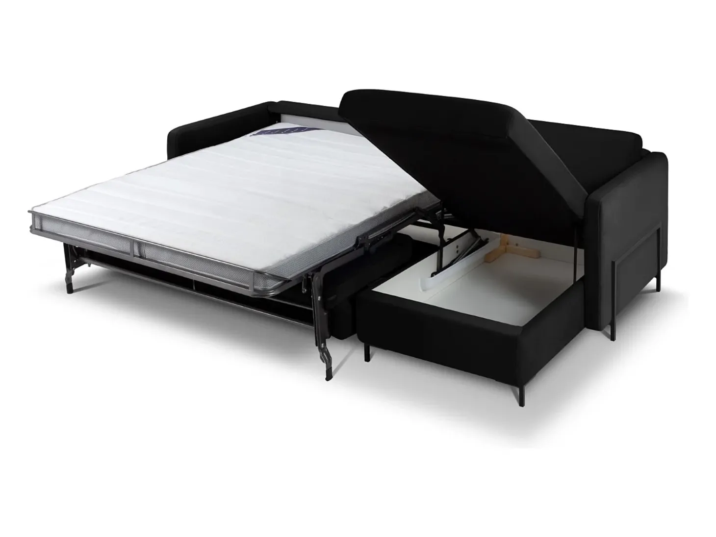 CXL by Christian Lacroix - Sofá-cama de canto direito "Yanis" 4 lugares em veludo preto - 260x170x80cm