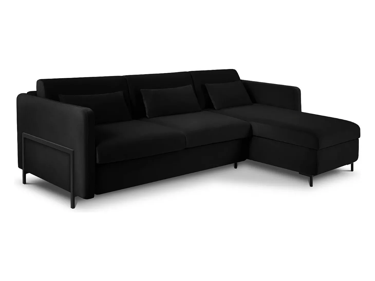 CXL by Christian Lacroix - Sofá-cama de canto direito "Yanis" 4 lugares em veludo preto - 260x170x80cm