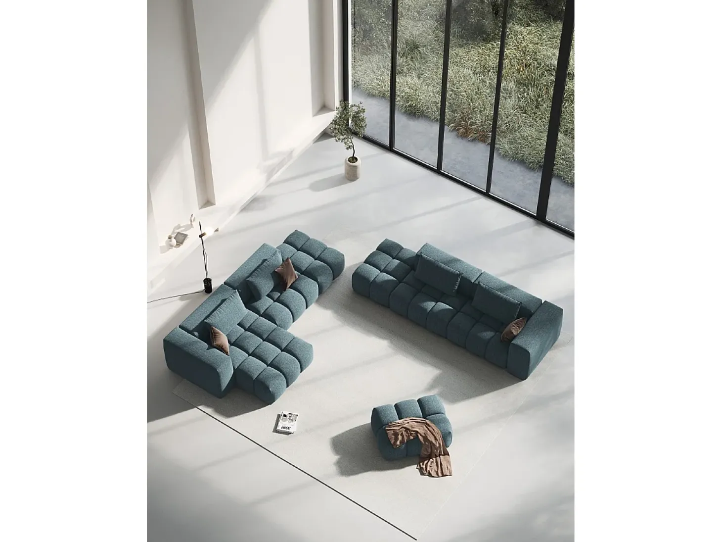 CXL by Christian Lacroix - Sofá modular virado para a esquerda "Lorella" 3 lugares em tecido estrutural azul claro - 265x85x70cm