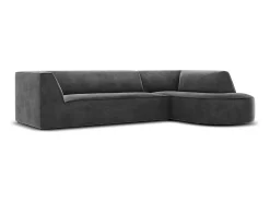 CXL by Christian Lacroix - Sofá de canto direito "Charles" 4 lugares em veludo cinza escuro - 273x180x69cm