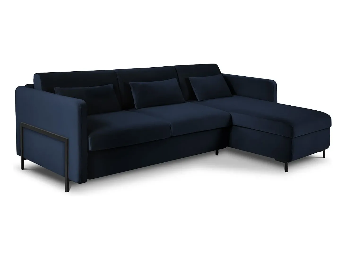 CXL by Christian Lacroix - Sofá-cama de canto direito "Yanis" 4 lugares em veludo azul real - 260x170x80cm