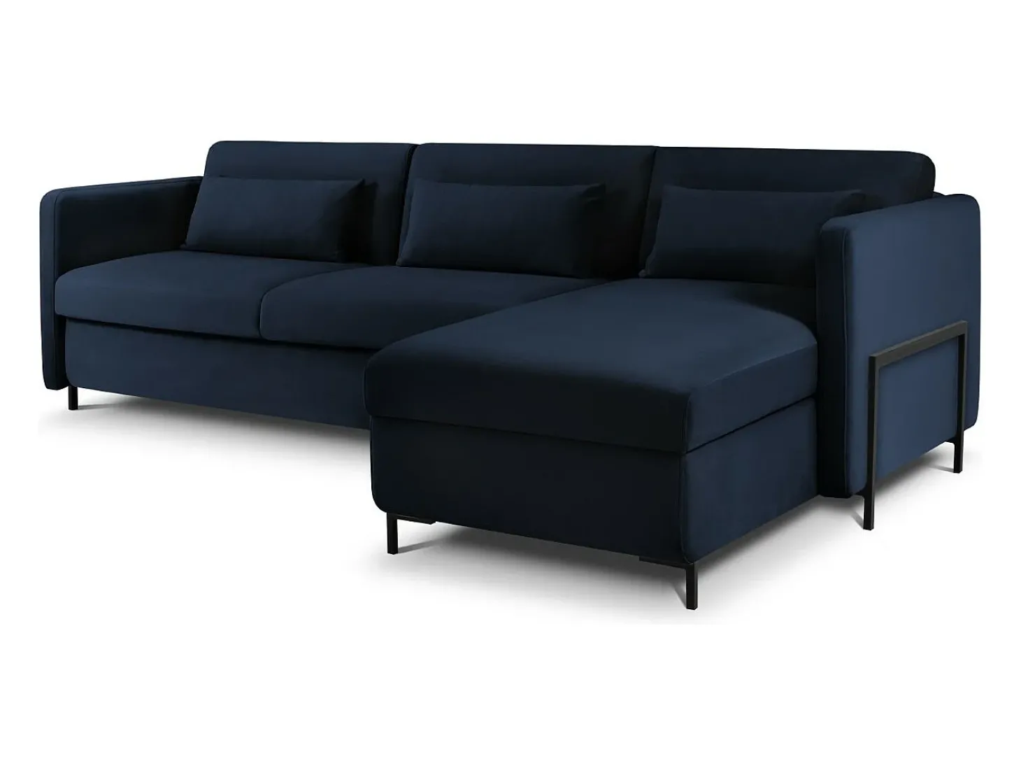 CXL by Christian Lacroix - Sofá-cama de canto direito "Yanis" 4 lugares em veludo azul real - 260x170x80cm