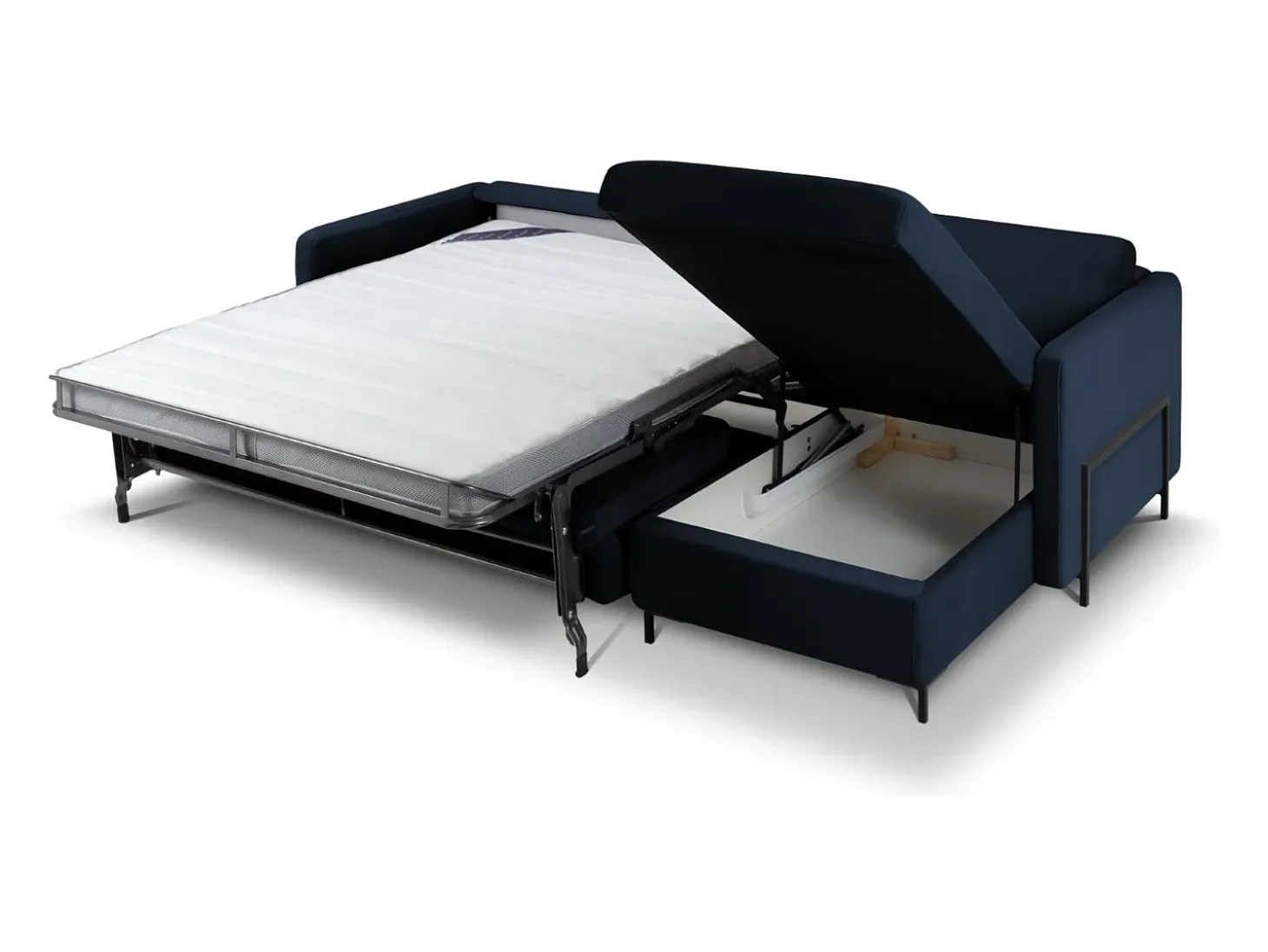 CXL by Christian Lacroix - Sofá-cama de canto direito "Yanis" 4 lugares em veludo azul real - 260x170x80cm