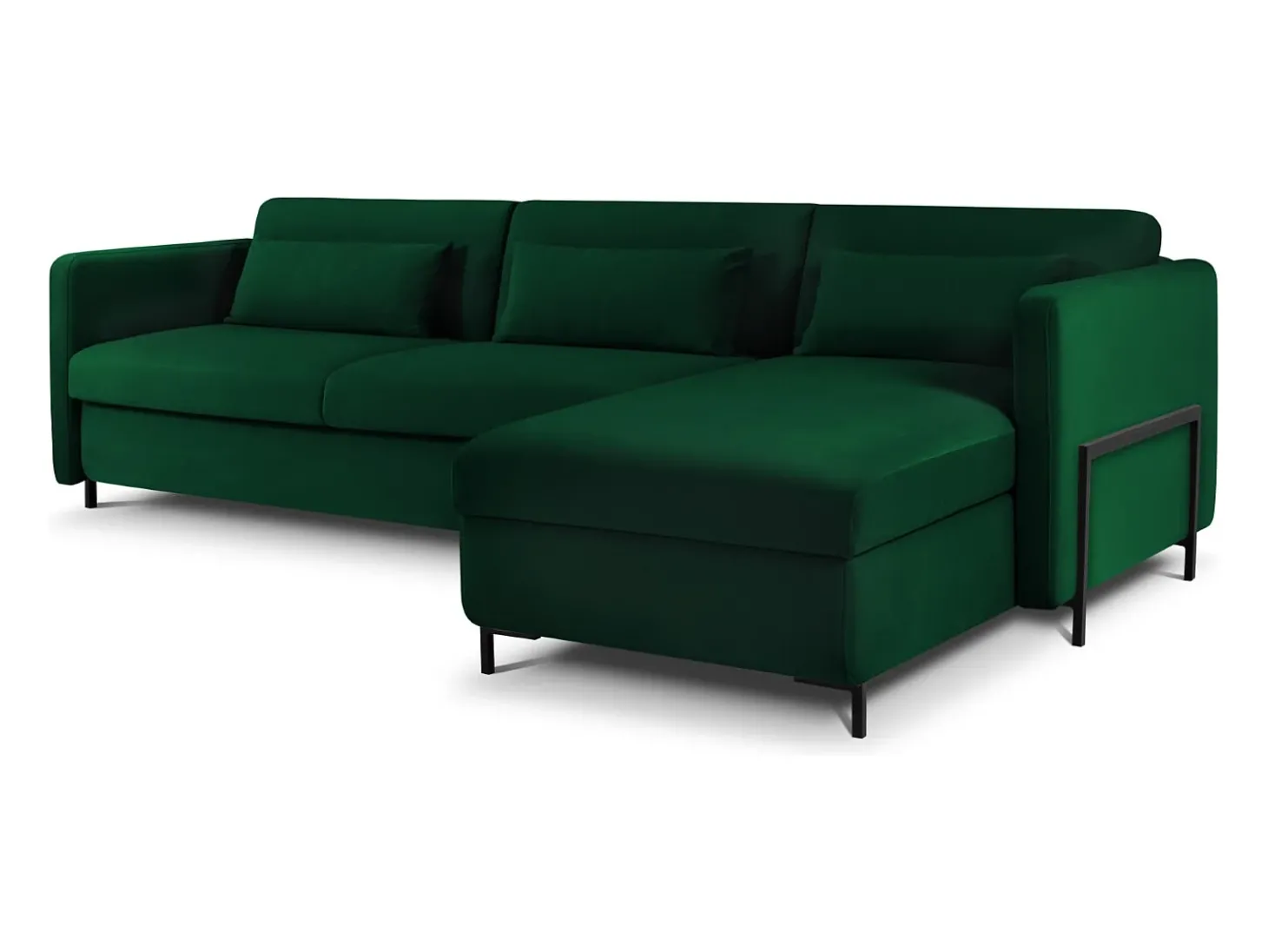 CXL by Christian Lacroix - Sofá-cama de canto direito "Yanis" 5 lugares em veludo verde garrafa - 280x170x80cm