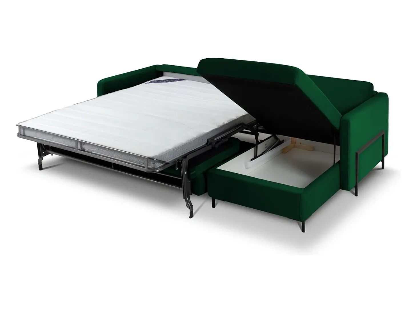 CXL by Christian Lacroix - Sofá-cama de canto direito "Yanis" 5 lugares em veludo verde garrafa - 280x170x80cm