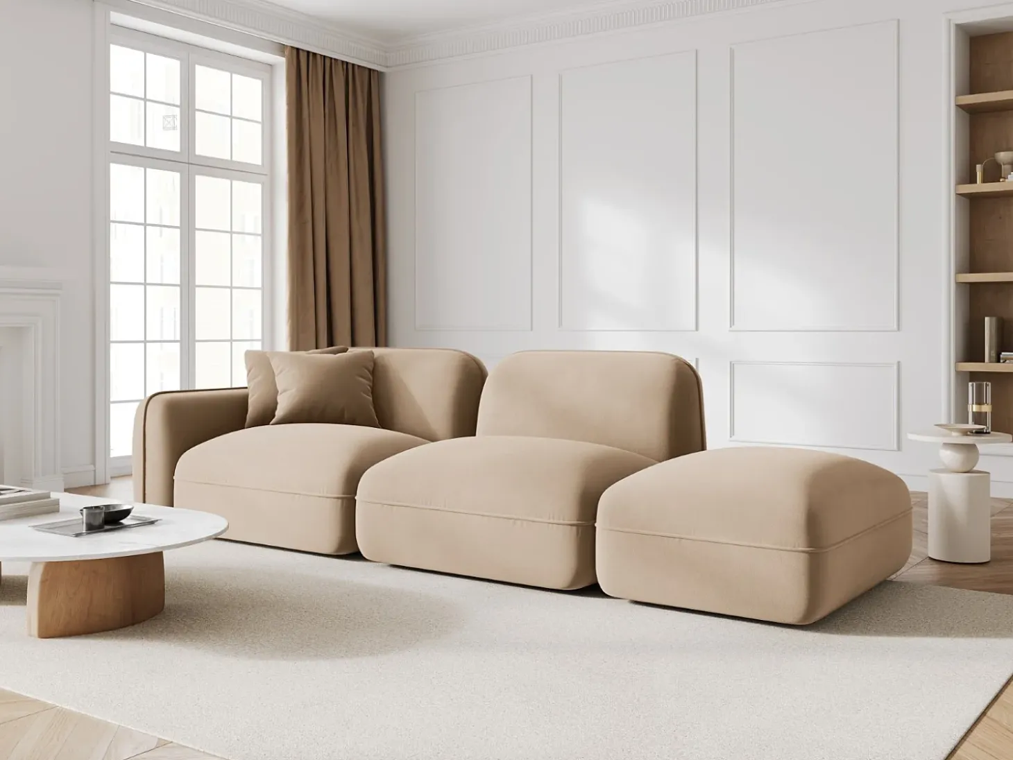 CXL by Christian Lacroix - Sofá modular direito "Lucien" 3 lugares em veludo areia - 295x90x70cm