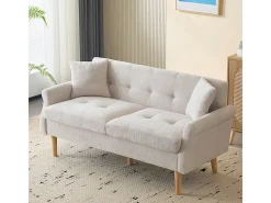 Design moderno, móveis estofados, sofá duplo, sofá estofado com almofadas grossas, bege
