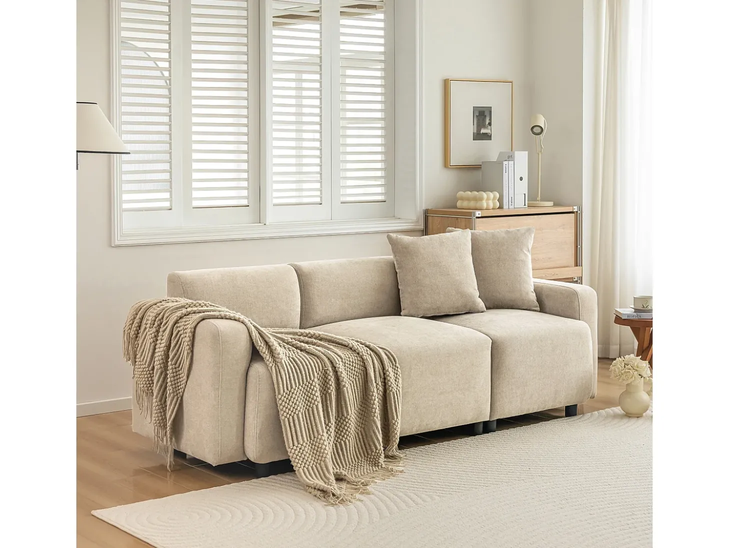 Design moderno, sofá de 3 lugares, sofá lounge, com almofadas decorativas, tecido chenille