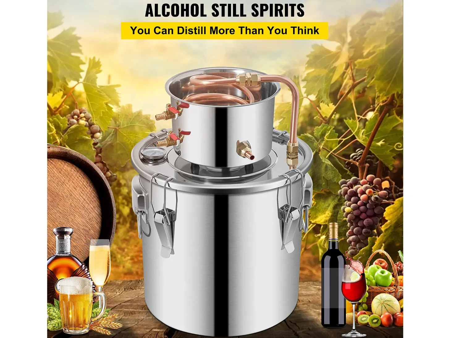 Destilador de Álcool SucceBuy 12.5 L, Kit Moonshine Still, Destilaria de Whisky com Bomba d'Água