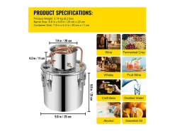 Destilador de Álcool SucceBuy 12.5 L, Kit Moonshine Still, Destilaria de Whisky com Bomba d'Água