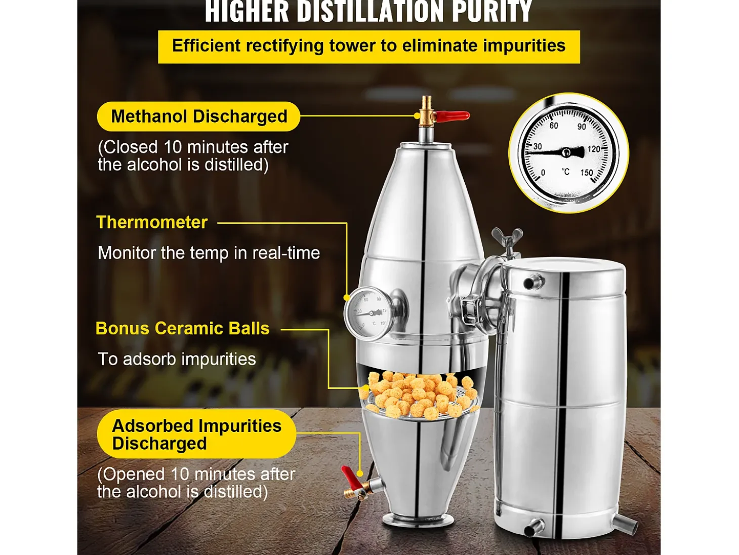 Destilador de Álcool SucceBuy 50L Destilador de Água e Álcool Moonshine Still, Prata