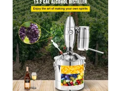 Destilador de Álcool SucceBuy 50L Destilador de Água e Álcool Moonshine Still, Prata