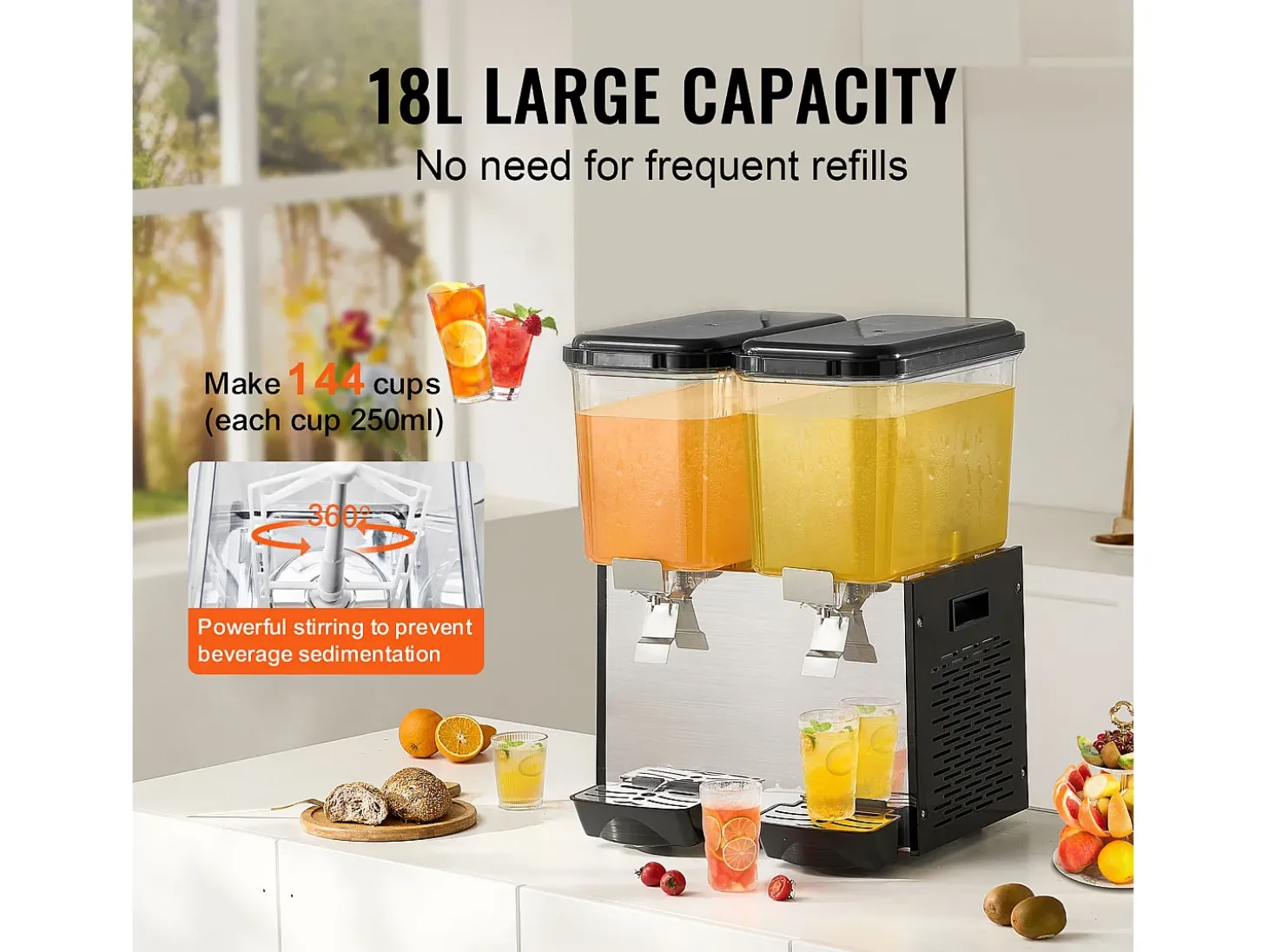 Distribuidor de Bebidas Comercial SucceBuy 18L x 2 Reservatórios, 370W, Distribuidor de Bebidas Frias para Festas