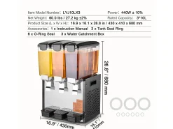 Distribuidor de Bebidas Comerciais SucceBuy 10 L x 3 Reservatórios Distribuidor de Bebidas Geladas e Sucos Frios