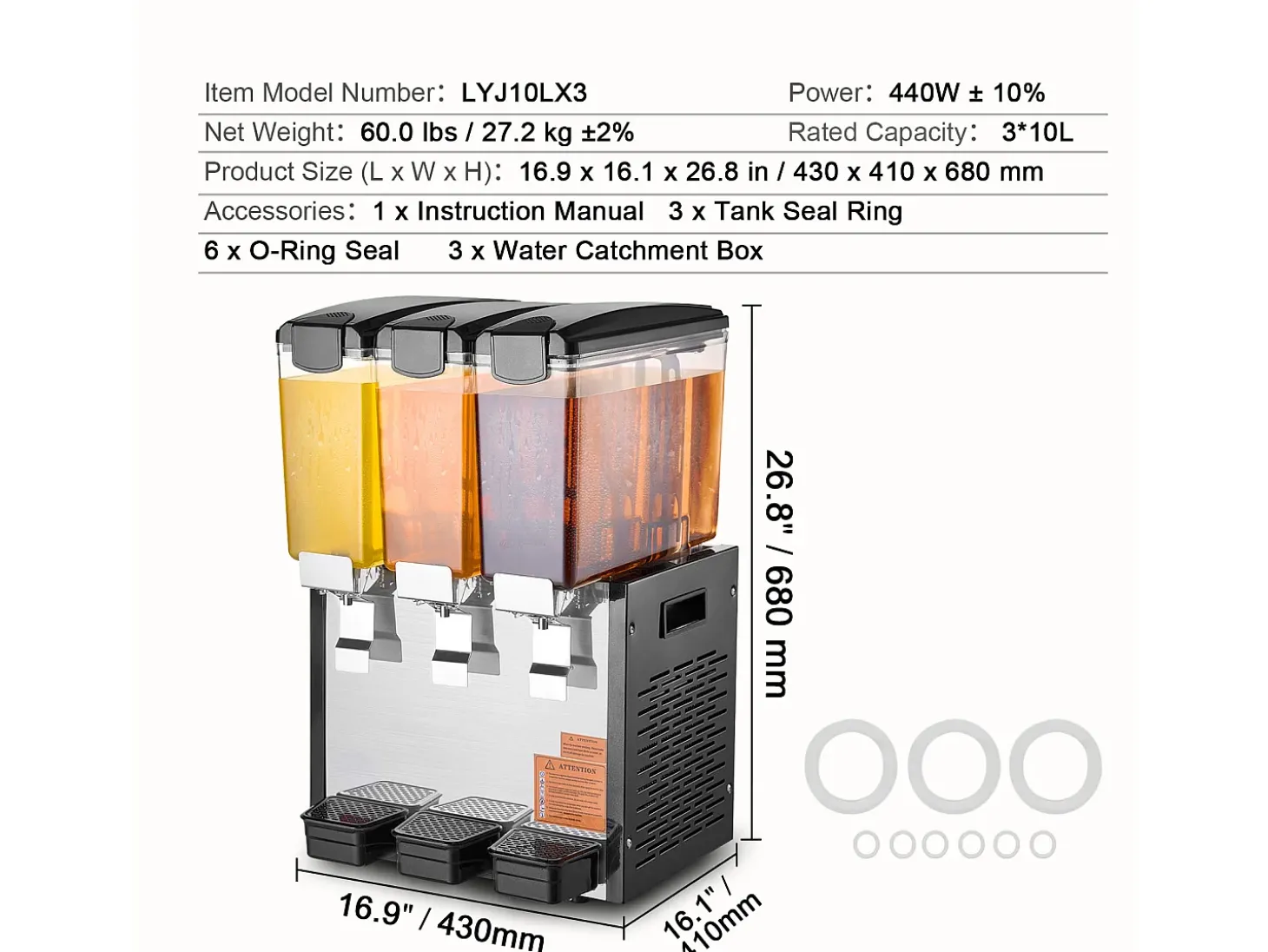 Distribuidor de Bebidas Comerciais SucceBuy 10 L x 3 Reservatórios Distribuidor de Bebidas Geladas e Sucos Frios