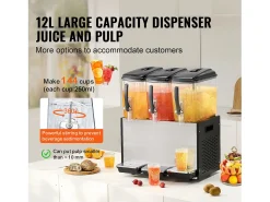 Distribuidor de Bebidas Comerciais SucceBuy 12 L x 3 Reservatórios, Distribuidor de Bebidas Geladas e Sucos Frios