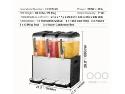 Distribuidor de Bebidas Comerciais SucceBuy 12 L x 3 Reservatórios, Distribuidor de Bebidas Geladas e Sucos Frios