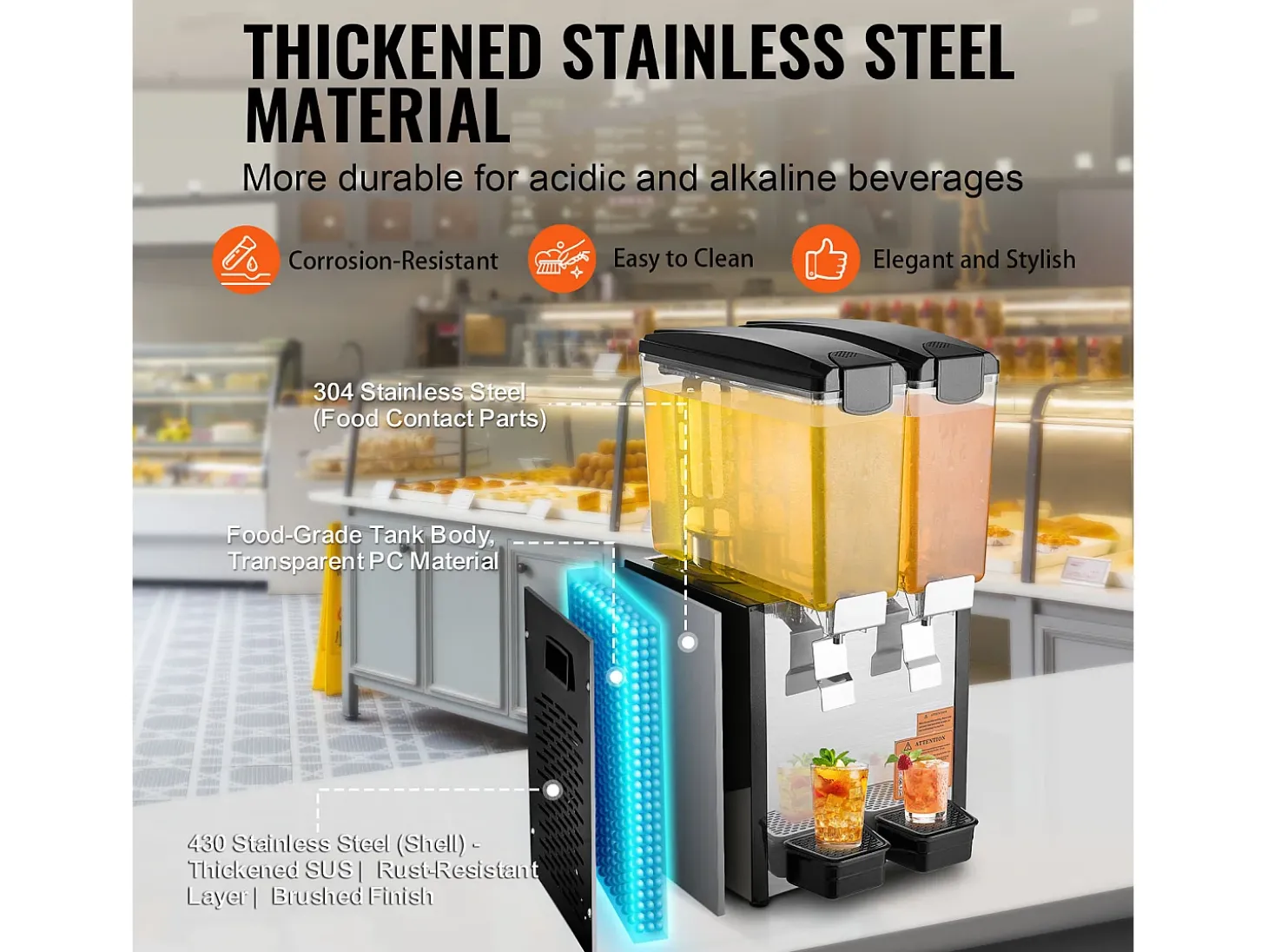 Distribuidor de Bebidas Comerciais SucceBuy 10 L x 2 Reservatórios, Distribuidor de Bebidas Geladas e Sucos Frios