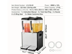 Distribuidor de Bebidas Comerciais SucceBuy 12 L x 2 Reservatórios, Distribuidor de Bebidas Geladas e Sucos Frios