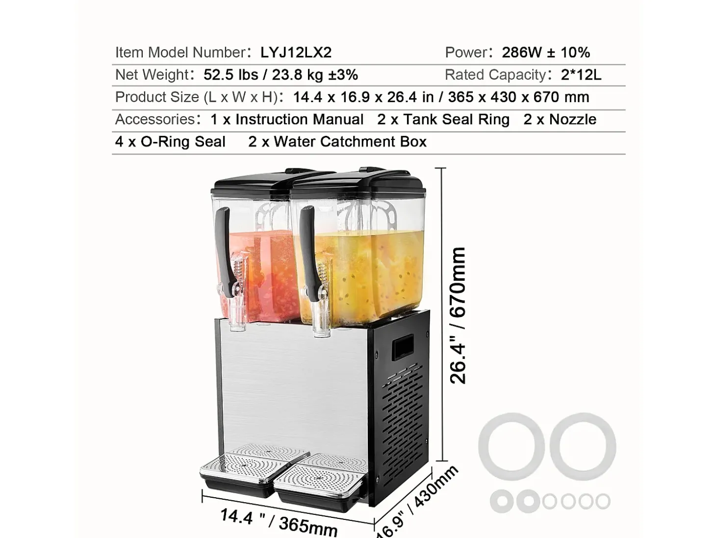 Distribuidor de Bebidas Comerciais SucceBuy 12 L x 2 Reservatórios, Distribuidor de Bebidas Geladas e Sucos Frios
