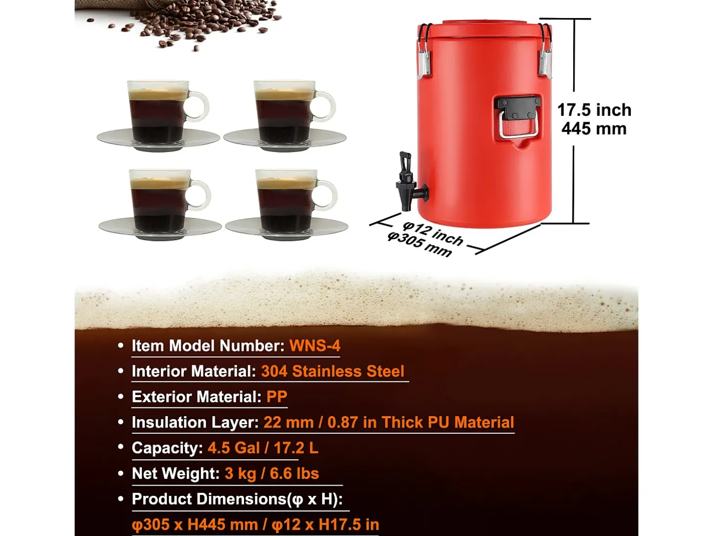 Distribuidor de Bebidas, SucceBuy Distribuidor de Bebidas Isolado em Aço Inoxidável de 7,6L, Quente e Frio