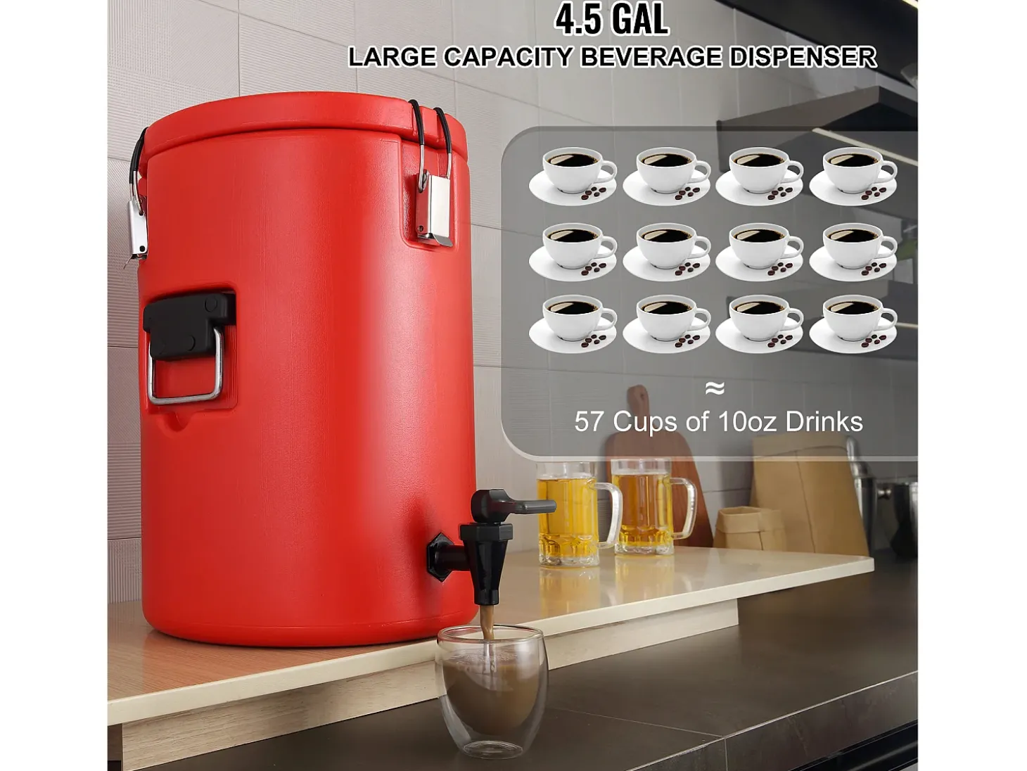 Distribuidor de Bebidas, SucceBuy Distribuidor de Bebidas Isolado em Aço Inoxidável de 7,6L, Quente e Frio