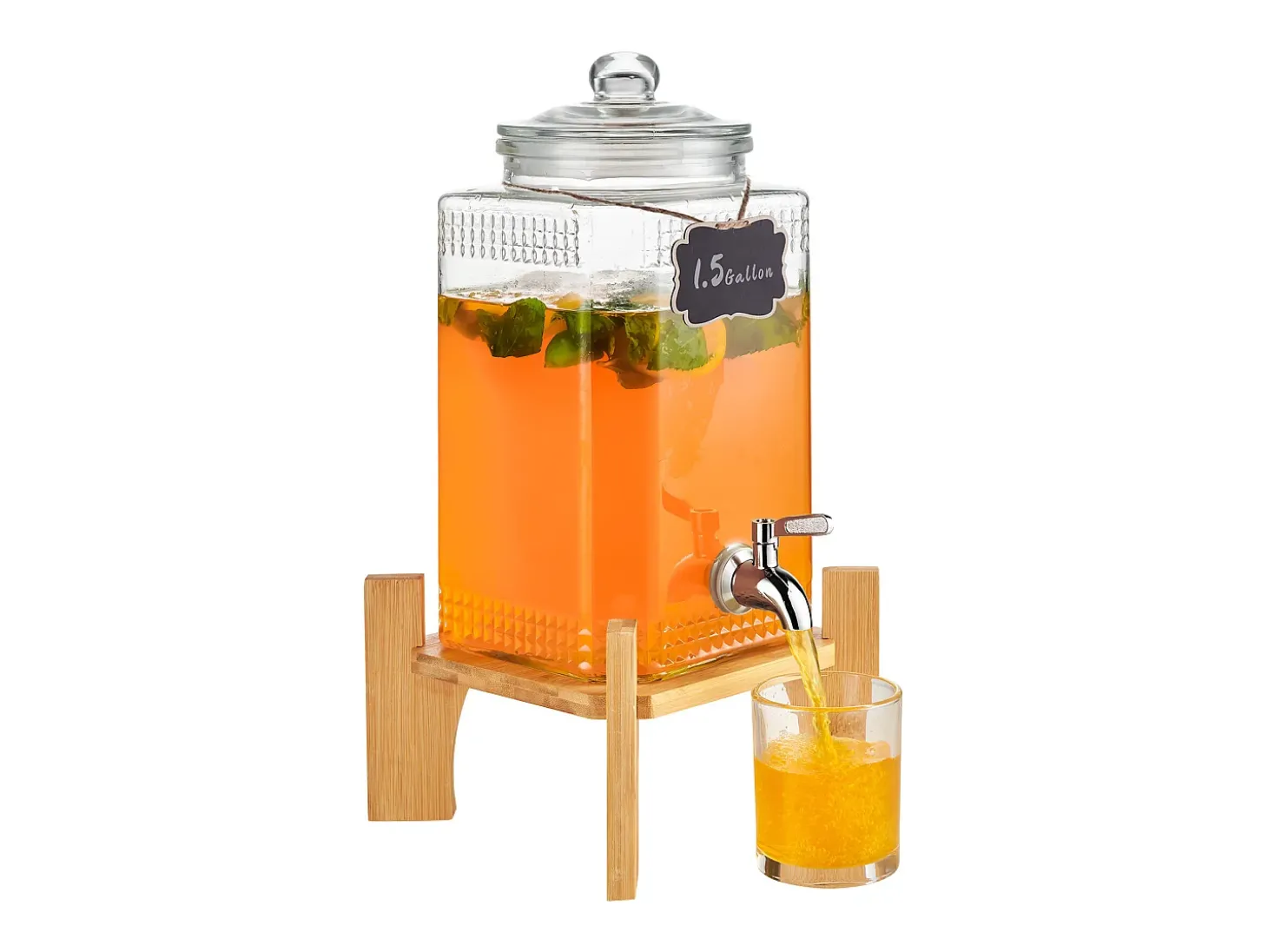 Distribuidor de Bebidas SucceBuy Dispensador de Bebidas em Vidro para Festas de 5,5 L com Suporte