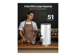 Distribuidor de Bebidas SucceBuy de 15 L, Fonte de Água Quente e Fria Não Elétrica com Torneira e Alça, Recipiente em Aço Inoxidável