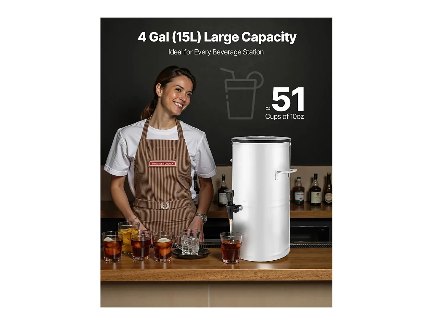 Distribuidor de Bebidas SucceBuy de 15 L, Fonte de Água Quente e Fria Não Elétrica com Torneira e Alça, Recipiente em Aço Inoxidável