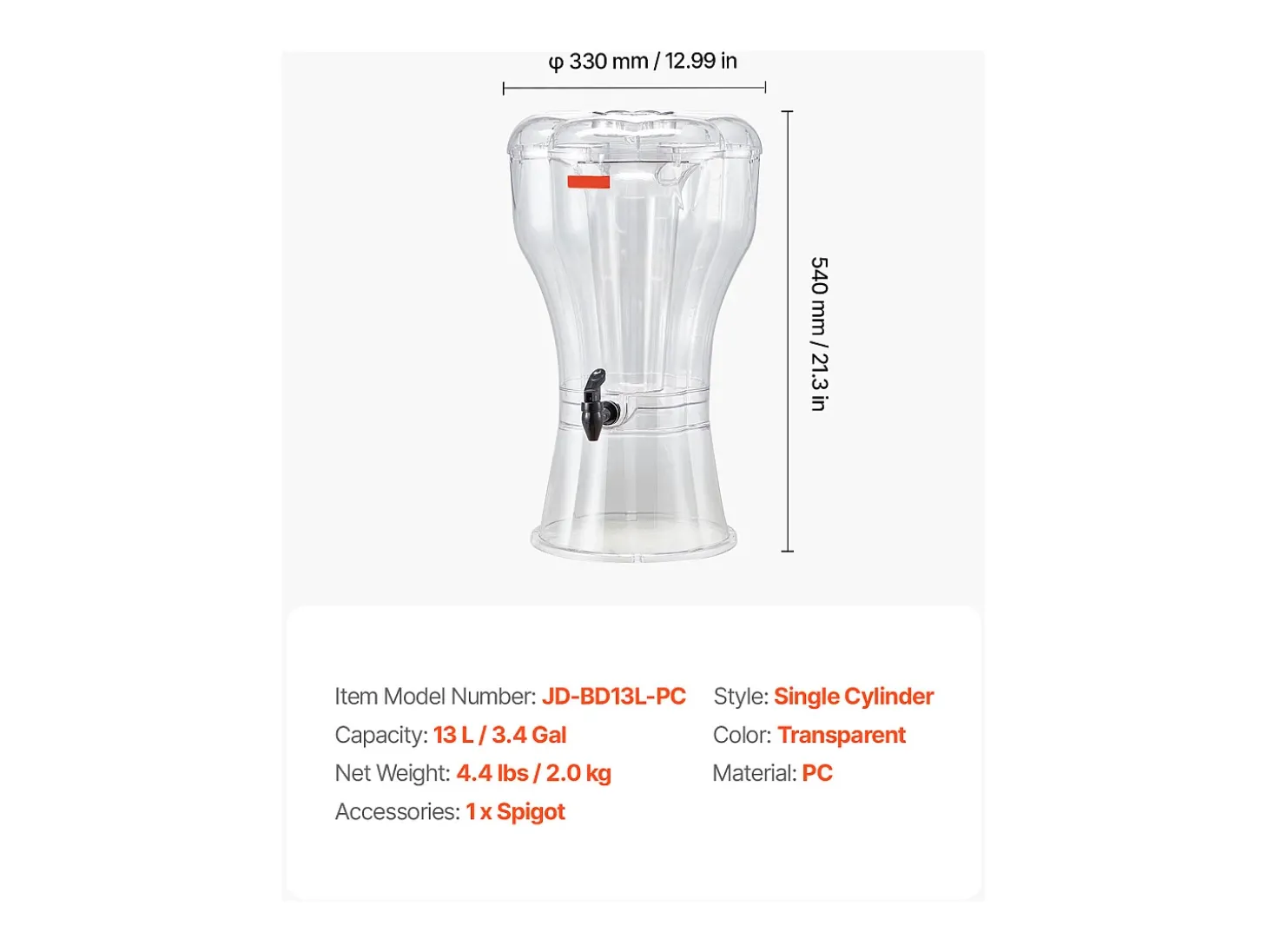 Distribuidor de Bebidas SucceBuy, Grande Capacidade de 13 L, Fonte de Água em Plástico, Distribuição de Água, Sumos, Limonada, Chá Gelado, para Café