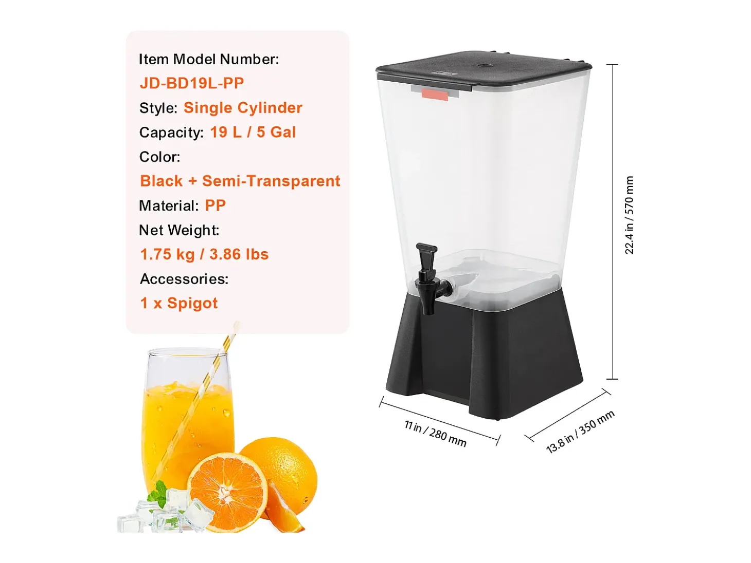 Distribuidor de Bebidas SucceBuy, Grande Capacidade de 19 L, Fonte de Água em Plástico, Distribuição de Água, Sumos, Limonada, Chá Gelado, para Café