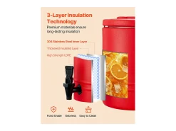Distribuidor de Bebidas SucceBuy Isotérmico 11,4 L, Fonte de Água Quente e Fria Não Elétrica com Torneira, Recipiente Isotérmico de Qualidade Alimentar