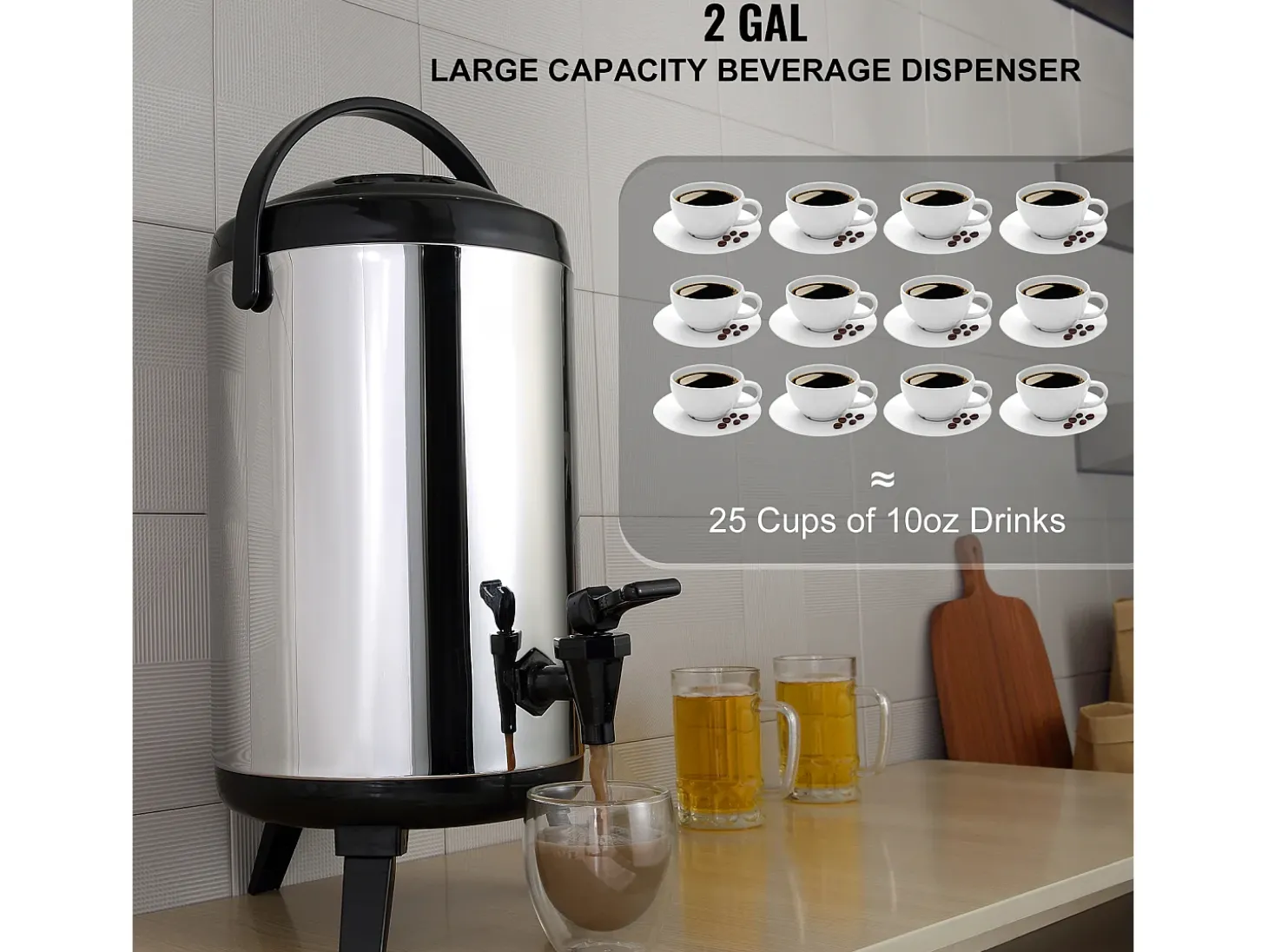 Distribuidor de Bebidas, SucceBuy 7,6 L Distribuidor de Bebidas Isolado em Aço Inoxidável