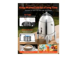 Distribuidor de Bebidas SucceBuy, 12 L, Fonte de Água Quente e Fria em Aço Inoxidável, Distribuição de Chá, para Café