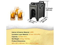 Distribuidor SucceBuy de Bebidas Isotérmicas de 9.5 L, para Bebidas Quentes e Frias, PEBD de Qualidade Alimentar