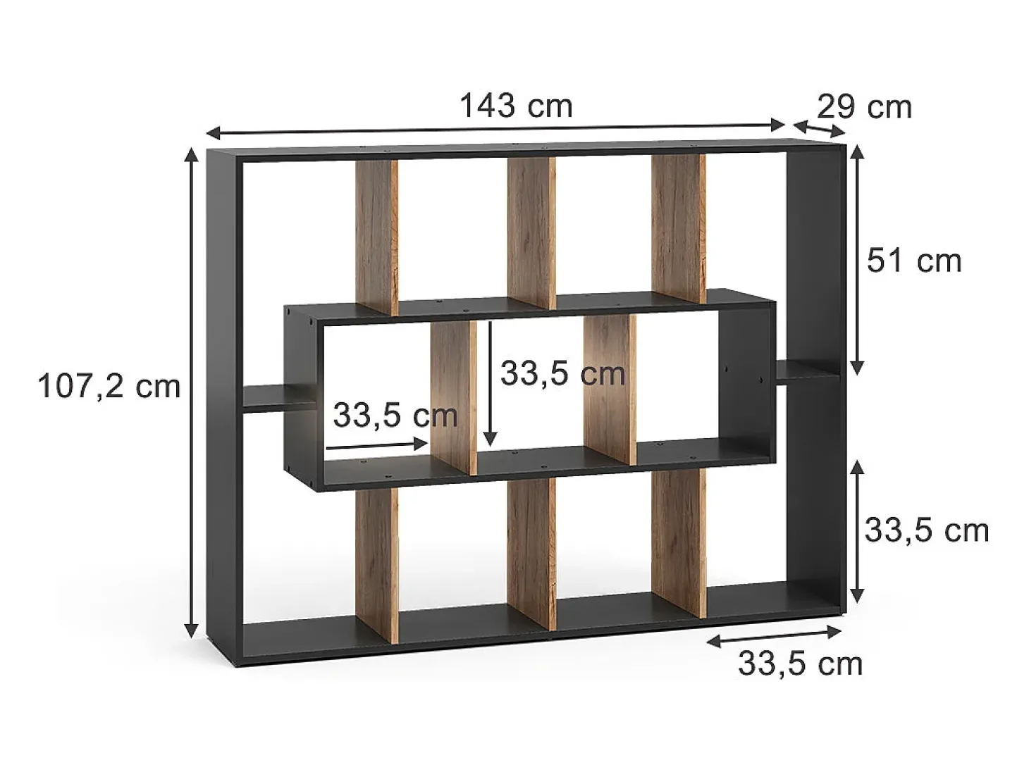 Divisória de sala carvalho antracite/goldkraft 107.2x29x143