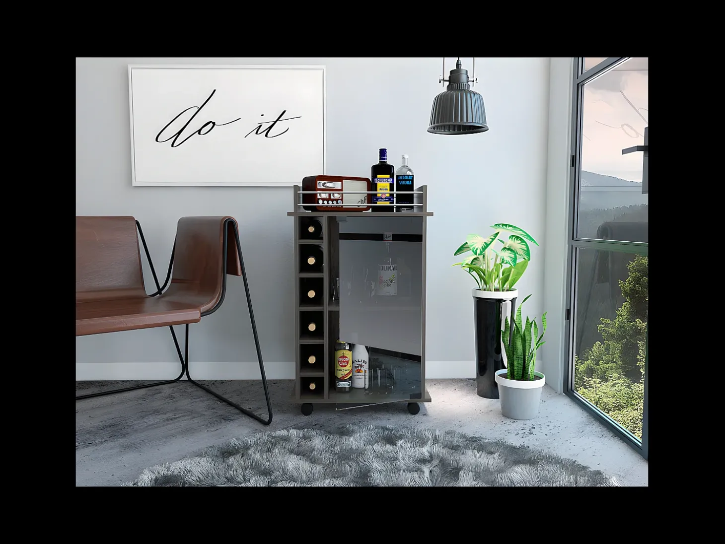 Dukat Bar Trolley, com rodas e porta de vidro