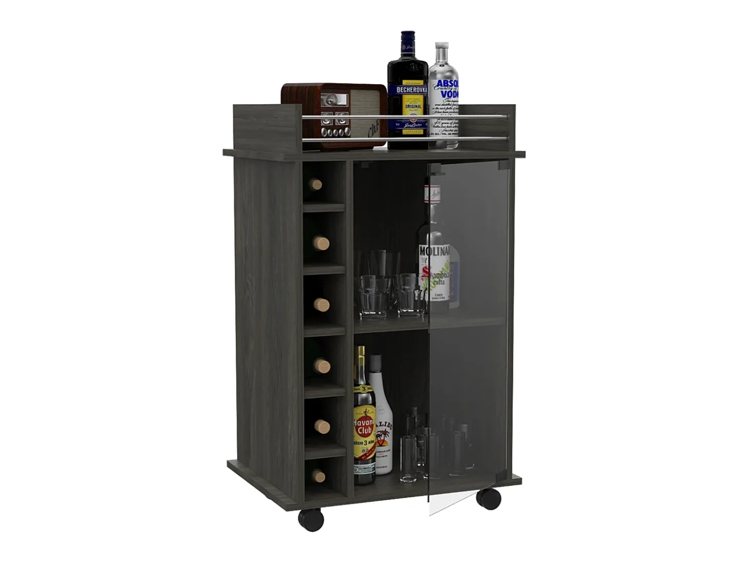 Dukat Bar Trolley, com rodas e porta de vidro